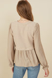 HY8777 Taupe Womens Mix Media Ribbed Knit Twofer Top Detail