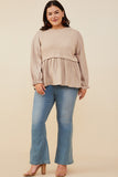 HY8777 Taupe Womens Mix Media Ribbed Knit Twofer Top Front