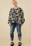 HY8805 Black Womens Monochrome Botanical Print Dolman Top Back