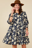 Floral Print Tiered Cinch Sleeve Dress