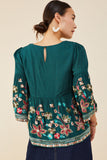 HY8824 Green Womens Embroidered Detail Baby Doll Top Side