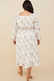 HY8837W Taupe Plus Textured Floral Smocked Waist Dress Front