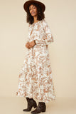 HY8853 Brown Womens Floral Print Ruffle Hem Tie Front Maxi Dress Back