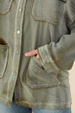 HY8865W Olive Plus Washed Patch Pocket Detail Chore Jacket Gif