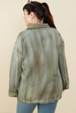 HY8865W Olive Plus Washed Patch Pocket Detail Chore Jacket Full Body