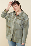 HY8865W Olive Plus Washed Patch Pocket Detail Chore Jacket Detail