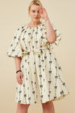 Womens All Over Bow Print Belted Dress