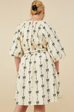 HY8870W Ivory Plus All Over Bow Print Belted Dress Full Body