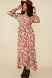 Floral Burnout Textured Long Sleeve Maxi Dress