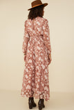 HY8874 Brick Womens Floral Burnout Textured Long Sleeve Maxi Dress Detail