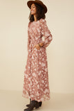 HY8874 Brick Womens Floral Burnout Textured Long Sleeve Maxi Dress Back