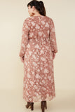 HY8874W Brick Plus Floral Burnout Textured Long Sleeve Maxi Dress Front