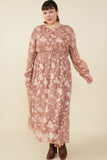 HY8874W Brick Plus Floral Burnout Textured Long Sleeve Maxi Dress Side