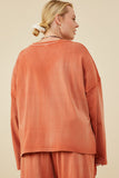 HY8889W Rust Womens Washed Chest Pocket Long Sleeve Knit T Shirt Side