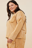 HY8889W Taupe Plus Washed Chest Pocket Long Sleeve Knit T Shirt Gif