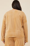 HY8889W Taupe Plus Washed Chest Pocket Long Sleeve Knit T Shirt Full Body