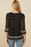 HY8910 Black Womens Tulip Sleeve Embroidered Border Top Side