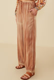 HY8917W Brown Plus Wide Leg Drawstring Waist Washed Tencel Pants Front