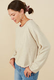 HY8921 Oatmeal Womens Brushed Contrast Stitch Long Sleeve Knit T Shirt Back