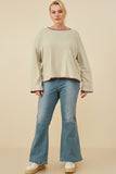 HY8921 Oatmeal Womens Brushed Contrast Stitch Long Sleeve Knit T Shirt Side