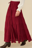 HY8958 Maroon Womens Textured Drawstring Waist Tiered Skirt Gif