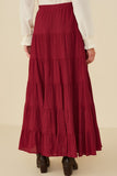 HY8958 Maroon Womens Textured Drawstring Waist Tiered Skirt Side