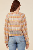 HY8961 Taupe Mix Womens Multicolor Loose Knit Relaxed Top Detail