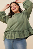 Treatment Washed Puff Sleeve Ruffled Top