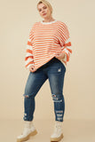 HY8992W Navy Plus Ultra Soft Stripe Blocked Pullover Sweater Full Body