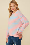 HY8993 Pink Mix Womens Ultra Soft Multicolor Stripe Pullover Sweater Full Body