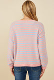 HY8993 Pink Mix Womens Ultra Soft Multicolor Stripe Pullover Sweater Side