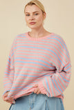 HY8993W Pink Mix Plus Ultra Soft Multicolor Stripe Pullover Sweater Front