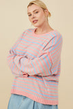 HY8993W Pink Mix Plus Ultra Soft Multicolor Stripe Pullover Sweater Gif