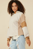 HY8999 Taupe Womens Stripe And Color Block Sleeve Detail Knit Top Full Body