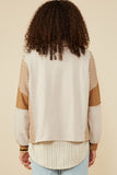 HY8999 Taupe Womens Stripe And Color Block Sleeve Detail Knit Top Side