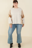 HY8999 Taupe Womens Stripe And Color Block Sleeve Detail Knit Top Back