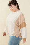 HY8999W Taupe Plus Stripe And Color Block Sleeve Detail Knit Top Gif