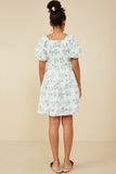 HY9034 Jade Womens Textured Floral Puff Sleeve Self Tie Dress Detail