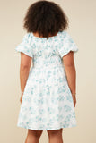 HY9034W Jade Plus Textured Floral Puff Sleeve Self Tie Dress Full Body