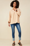 HY9075 Camel Womens Contrast Detail Brushed Striped Knit Sweatshirt Gif