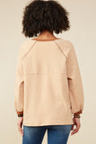 HY9075 Camel Womens Contrast Detail Brushed Striped Knit Sweatshirt Side