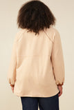 HY9075W Camel Plus Contrast Detail Brushed Striped Knit Sweatshirt Full Body