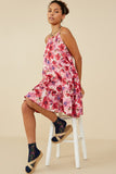 HY9082W Pink Plus Satin Floral Tiered Tank Dress Front