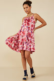 HY9082 Pink Womens Satin Floral Tiered Tank Dress Gif