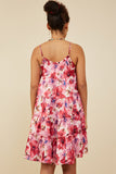 HY9082 Pink Womens Satin Floral Tiered Tank Dress Detail