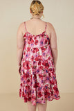 HY9082W Pink Plus Satin Floral Tiered Tank Dress Full Body