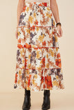 HY9115W Rust Plus Textured Floral Contrast Merrowed Tiered Skirt Front