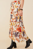 HY9115 Rust Womens Textured Floral Contrast Merrowed Tiered Skirt Gif