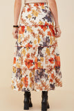 HY9115 Rust Womens Textured Floral Contrast Merrowed Tiered Skirt Side