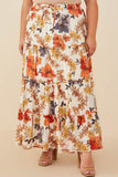 HY9115 Rust Womens Textured Floral Contrast Merrowed Tiered Skirt Front